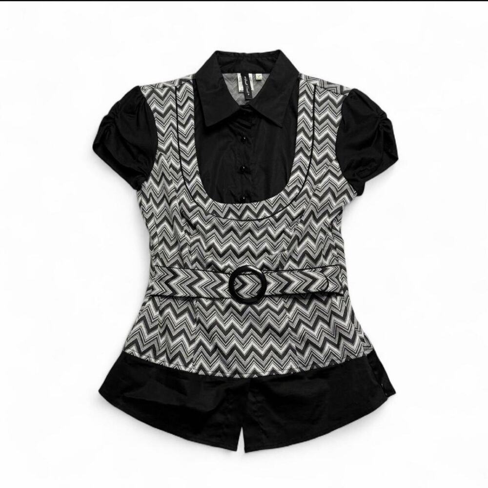 Y2K office siren belted polo with vest short sleeve early 2000s small Heart&Soul
